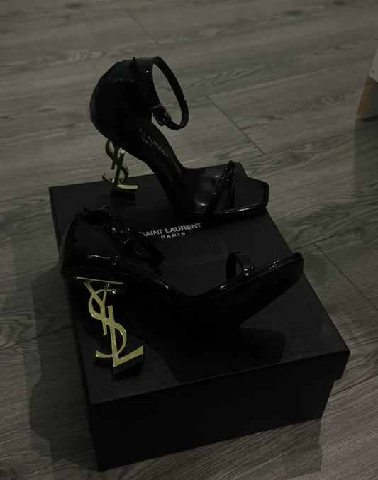 Black & Gold embroidered heels